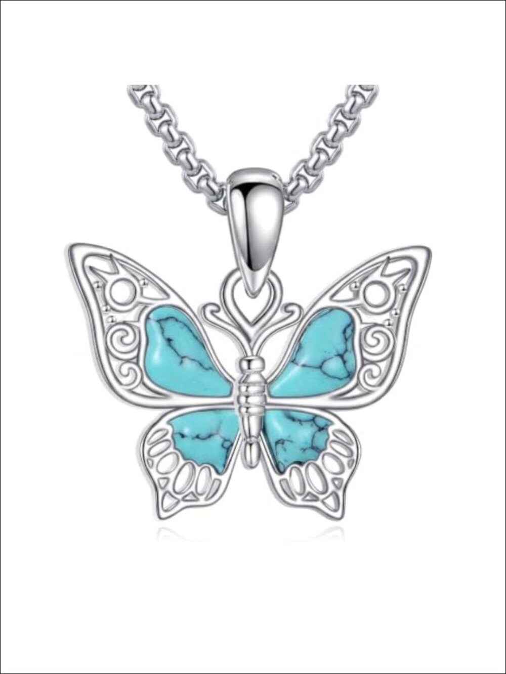18K White Gold Plated Butterfly Pendant Necklace with Turquoise for Women Gift